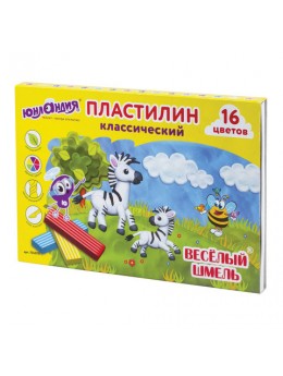 Пластилин классический ЮНЛАНДИЯ 'ВЕСЁЛЫЙ ШМЕЛЬ', 16 цветов, 240 г, СО СТЕКОМ, 104810 Пластилин классический ЮНЛАНДИЯ 'ВЕСЁЛЫЙ ШМЕЛЬ', 16 цветов, 240 г, СО СТЕКОМ, 104810