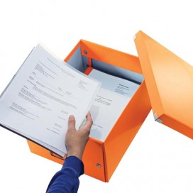 Короб архивный LEITZ 'Click & Store' M, 200х280х370 мм, ламинированный картон, разборный, оранжевый, 60440044