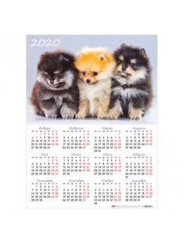 Календарь, А2, 2020 год, 45х60 см, вертикальный, 'Пушистые друзья', HATBER, Кл2_19062
