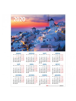 Календарь А2 2020 г, 45х60 см, вертикальный, 'Санторини', HATBER, Кл2_17563