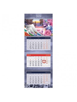 Календарь квартальный 2020 год, 'СуперЛюкс', 3 блока на 4-х гребнях, 'Multicolor', HATBER, 3Кв4гр2ц_20788