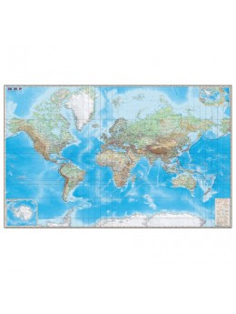 Карта настенная 'Мир. Обзорная карта. Физическая с границами', М-1:15 млн., разм. 192х140 см, ламинированная, тубус, 293