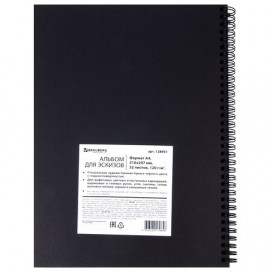 Альбом-скетчбук, черная бумага, А4, 210х297 мм, 120 г/м2, 32 л., гребень, BRAUBERG ART 'CLASSIC', 128951