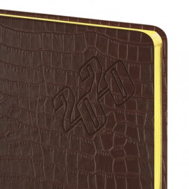Еженедельник датированный 2020 А5, BRAUBERG 'Comodo', крокодиловая кожа, кремовый блок, золотой срез, темно-коричневый, 145х215 мм, 129649
