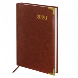 Ежедневник датированный 2020 А5, BRAUBERG 'Senator', гладкая кожа, металлические углы, коричневый, 138х213 мм, 129719