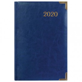 Ежедневник датированный 2020 А5, BRAUBERG 'Senator', гладкая кожа, металлические углы, синий, 138х213 мм, 129720