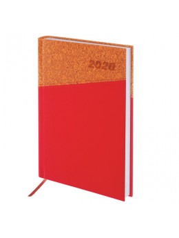 Ежедневник датированный 2020 А5, BRAUBERG 'Cork', кожзам, 'пробка', красный с коричневым, 138х213 мм, 129732