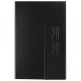 Ежедневник датированный 2020 А5, BRAUBERG 'Towny', фактурная кожа, магнитный клапан, черный, 138х213 мм, 129736