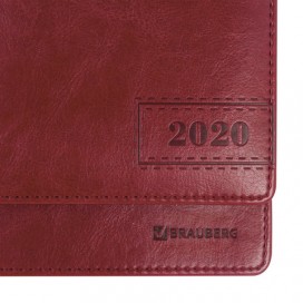 Планинг настольный датированный 2020 BRAUBERG 'Imperial', гладкая кожа, кремовый блок, бордовый, 305х140 мм, 129763