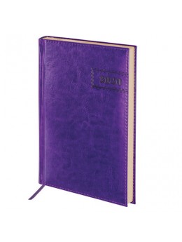 Ежедневник датированный 2020 А5, BRAUBERG 'Imperial', гладкая кожа, кремовый блок, фиолетовый, 138х213 мм, 129785