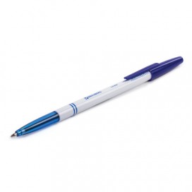 Ручка шариковая BRAUBERG 'Офисная', СИНЯЯ, корпус белый, узел 1 мм, линия письма 0,5 мм, 140662