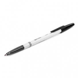 Ручка шариковая BRAUBERG 'Офисная', ЧЕРНАЯ, корпус белый, узел 1 мм, линия письма 0,5 мм, 140890