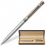 Ручка подарочная шариковая GALANT 'Brigitte', тонкий корпус, серебристый, золотистые детали, пишущий узел 0,7 мм, синяя, 141009