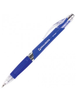 Ручка шариковая автоматическая с грипом BRAUBERG 'Rave', СИНЯЯ, корпус синий, узел 0,7 мм, линия письма 0,35 мм, BPR103