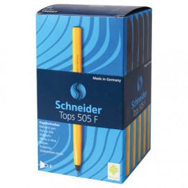 Ручка шариковая SCHNEIDER (Германия) 'Tops 505 F', ЧЕРНАЯ, корпус желтый, узел 0,8 мм, линия письма 0,4 мм, 150501