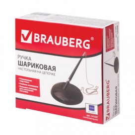 Ручка шариковая настольная BRAUBERG 'Стенд-Пен Блэк2', СИНЯЯ, цепочка, корпус черный, линия письма 0,5 мм, 141347