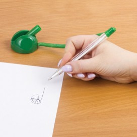 Ручка шариковая настольная BRAUBERG 'Стенд-Пен', СИНЯЯ, пружинка, корпус зеленый, линия письма 0,5 мм, 141350