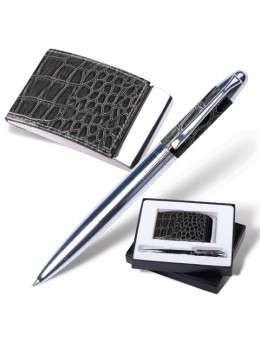 Набор GALANT 'Prestige Collection': ручка, визитница, черный, 'кожа крокодила', подарочная коробка, 141377