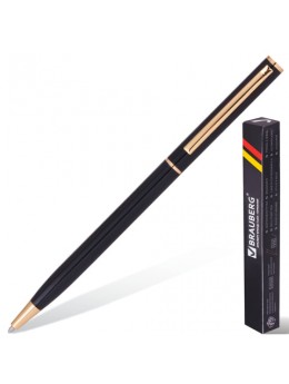 Ручка бизнес-класса шариковая BRAUBERG 'Slim Black', корпус черный, узел 1 мм, линия письма 0,7 мм, синяя, 141402
