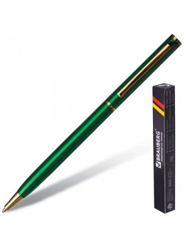 Ручка бизнес-класса шариковая BRAUBERG 'Slim Green', корпус зеленый, узел 1 мм, линия письма 0,7 мм, синяя, 141404