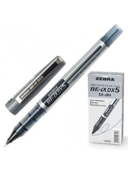 Ручка-роллер ZEBRA 'Zeb-Roller DX5', ЧЕРНАЯ, корпус серебристый, узел 0,5 мм, линия письма 0,3 мм, EX-JB2-BK
