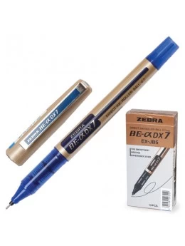 Ручка-роллер ZEBRA 'Zeb-Roller DX7', СИНЯЯ, корпус золотистый, узел 0,7 мм, линия письма 0,35 мм, EX-JB3-BL