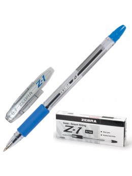 Ручка шариковая с грипом ZEBRA 'Z-1', СИНЯЯ, корпус прозрачный, узел 0,7 мм, линия письма 0,5 мм, BP074-BL