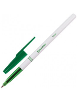 Ручка шариковая BRAUBERG 'Офисная', ЗЕЛЕНАЯ, корпус белый, узел 1 мм, линия письма 0,5 мм, 141511
