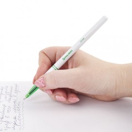 Ручка шариковая BRAUBERG 'Офисная', ЗЕЛЕНАЯ, корпус белый, узел 1 мм, линия письма 0,5 мм, 141511