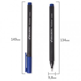 Ручка капиллярная BRAUBERG 'Carbon', СИНЯЯ, металлический наконечник, трехгранная, линия письма 0,4 мм, FL100