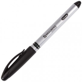 Ручка-роллер BRAUBERG 'Control', ЧЕРНАЯ, корпус серебристый, узел 0,5 мм, линия письма 0,3 мм, RP100