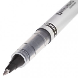 Ручка-роллер BRAUBERG 'Control', ЧЕРНАЯ, корпус серебристый, узел 0,5 мм, линия письма 0,3 мм, RP100