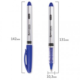 Ручка-роллер BRAUBERG 'Control', СИНЯЯ, корпус серебристый, узел 0,5 мм, линия письма 0,3 мм, RP101