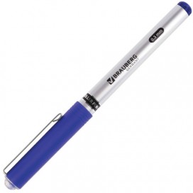 Ручка-роллер BRAUBERG 'Flagman', СИНЯЯ, корпус серебристый, хромированные детали, узел 0,5 мм, линия письма 0,3 мм, RP103