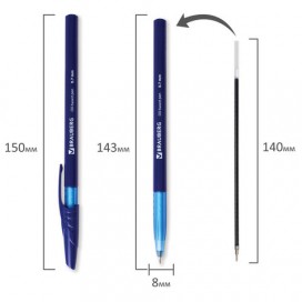 Ручка шариковая масляная BRAUBERG 'Oil Base', СИНЯЯ, корпус синий, узел 0,7 мм, линия письма 0,35 мм, 141634