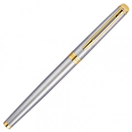 Ручка подарочная перьевая WATERMAN 'Hemisphere Stainless Steel GT', серебристый корпус, позолоченные детали, синяя, S0920310