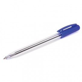 Ручка шариковая автоматическая STAFF, СИНЯЯ, корпус прозрачный, узел 0,8 мм, линия письма 0,4 мм, BPR243