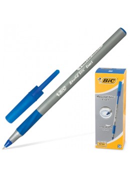Ручка шариковая с грипом BIC 'Round Stic Exact', СИНЯЯ, корпус серый, узел 0,8 мм, линия письма 0,3 мм, 918543