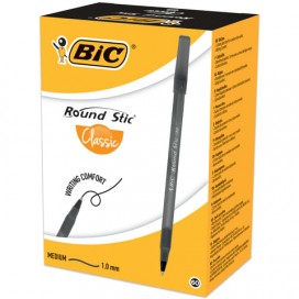 Ручка шариковая BIC 'Round Stic', ЧЕРНАЯ, корпус черный, узел 1 мм, линия письма 0,32 мм, 920568