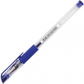 Ручка гелевая с грипом STAFF, СИНЯЯ, корпус прозрачный, узел 0,5 мм, линия письма 0,35 мм, GP168