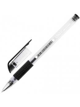 Ручка гелевая с грипом STAFF, ЧЕРНАЯ, корпус прозрачный, узел 0,5 мм, линия письма 0,35 мм, GP169