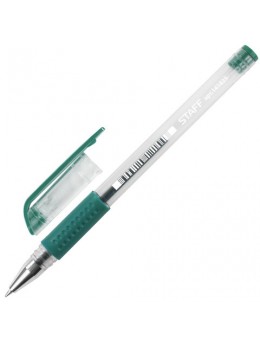 Ручка гелевая с грипом STAFF, ЗЕЛЕНАЯ, корпус прозрачный, узел 0,5 мм, линия письма 0,35 мм, GP171