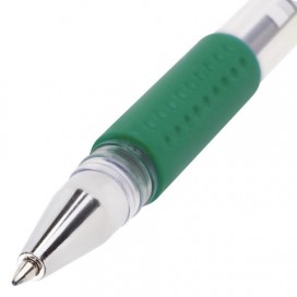 Ручка гелевая с грипом STAFF, ЗЕЛЕНАЯ, корпус прозрачный, узел 0,5 мм, линия письма 0,35 мм, GP171