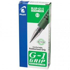 Ручка гелевая с грипом PILOT 'G-1 Grip', ЗЕЛЕНАЯ, корпус прозрачный, узел 0,5 мм, линия письма 0,3 мм, BLGP-G1-5