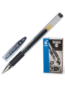 Ручка гелевая с грипом PILOT 'G-3', ЧЕРНАЯ, корпус прозрачный, узел 0,38 мм, линия письма 0,2 мм, BLN-G3-38