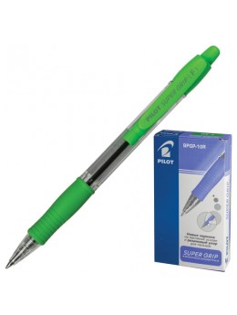 Ручка шариковая масляная автоматическая с грипом PILOT 'Super Grip', СИНЯЯ, салатовые детали, узел 0,7 мм, линия письма 0,32 мм, BPGP-10R-F