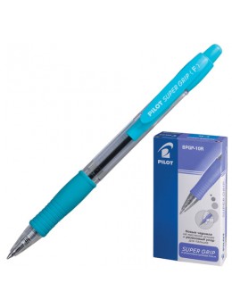 Ручка шариковая масляная автоматическая с грипом PILOT 'Super Grip', СИНЯЯ, голубые детали, узел 0,7 мм, линия письма 0,32 мм, BPGP-10R-F