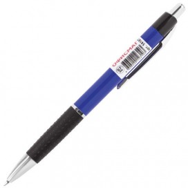 Ручка шариковая автоматическая с грипом ОФИСМАГ, СИНЯЯ, корпус синий, узел 0,7 мм, линия письма 0,35 мм, 141877