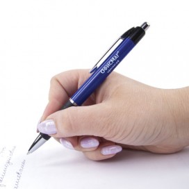 Ручка шариковая автоматическая с грипом ОФИСМАГ, СИНЯЯ, корпус синий, узел 0,7 мм, линия письма 0,35 мм, 141877