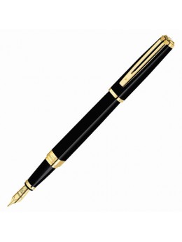 Ручка подарочная перьевая WATERMAN 'Exception Black GT Slim', черный лак, позолоченные детали, синяя, S0636930